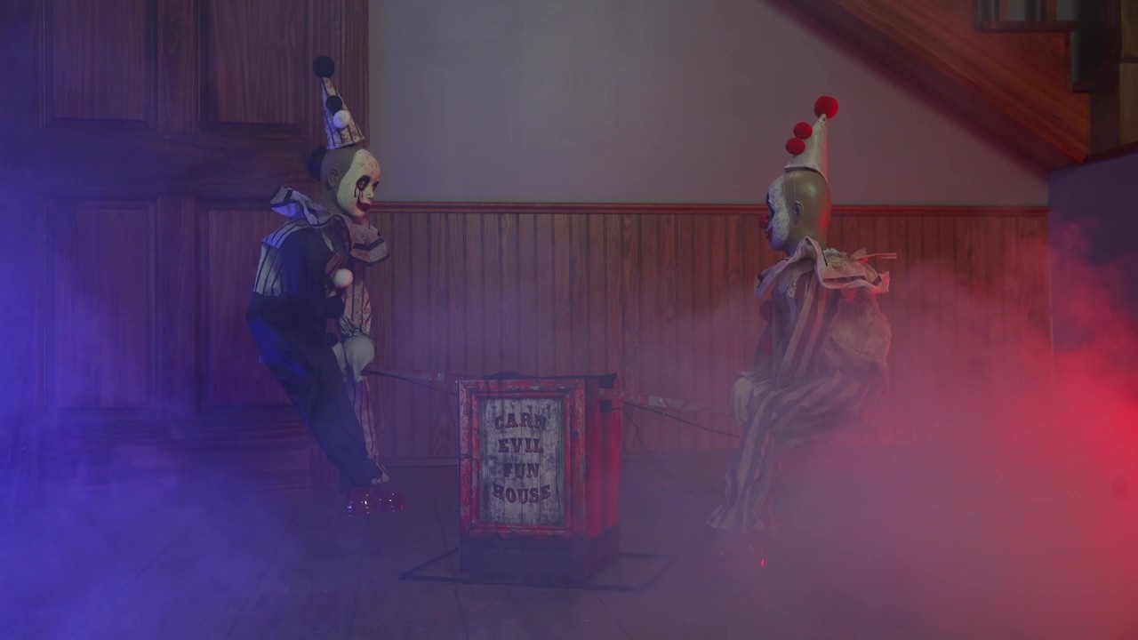 Add unsettling fun to your haunt with these 36-inch Animated See Saw Clowns! They rock back and forth with creepy laughter and glowing eyes for nonstop Halloween chills.